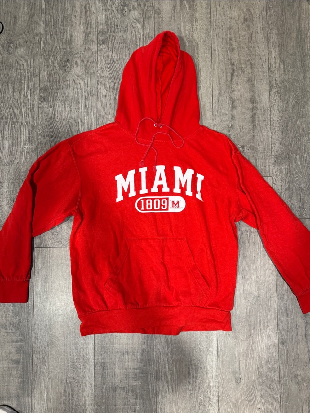 MV Sport Red Crewneck Hooded Sweatshirt with White Miami Logo